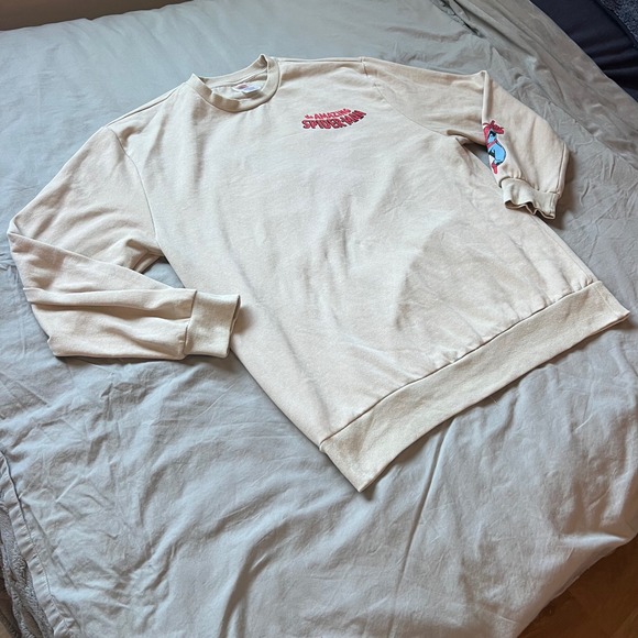 MARVEL The Amazing Spider-Man Sweatshirt Mens Large Beige Graphic Crewneck Red - Picture 1 of 13